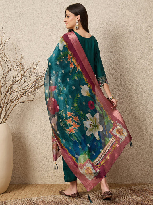 Raangya Green Women Silk Blend Kurta and Trousers Pant Set - FitVibe Fashion