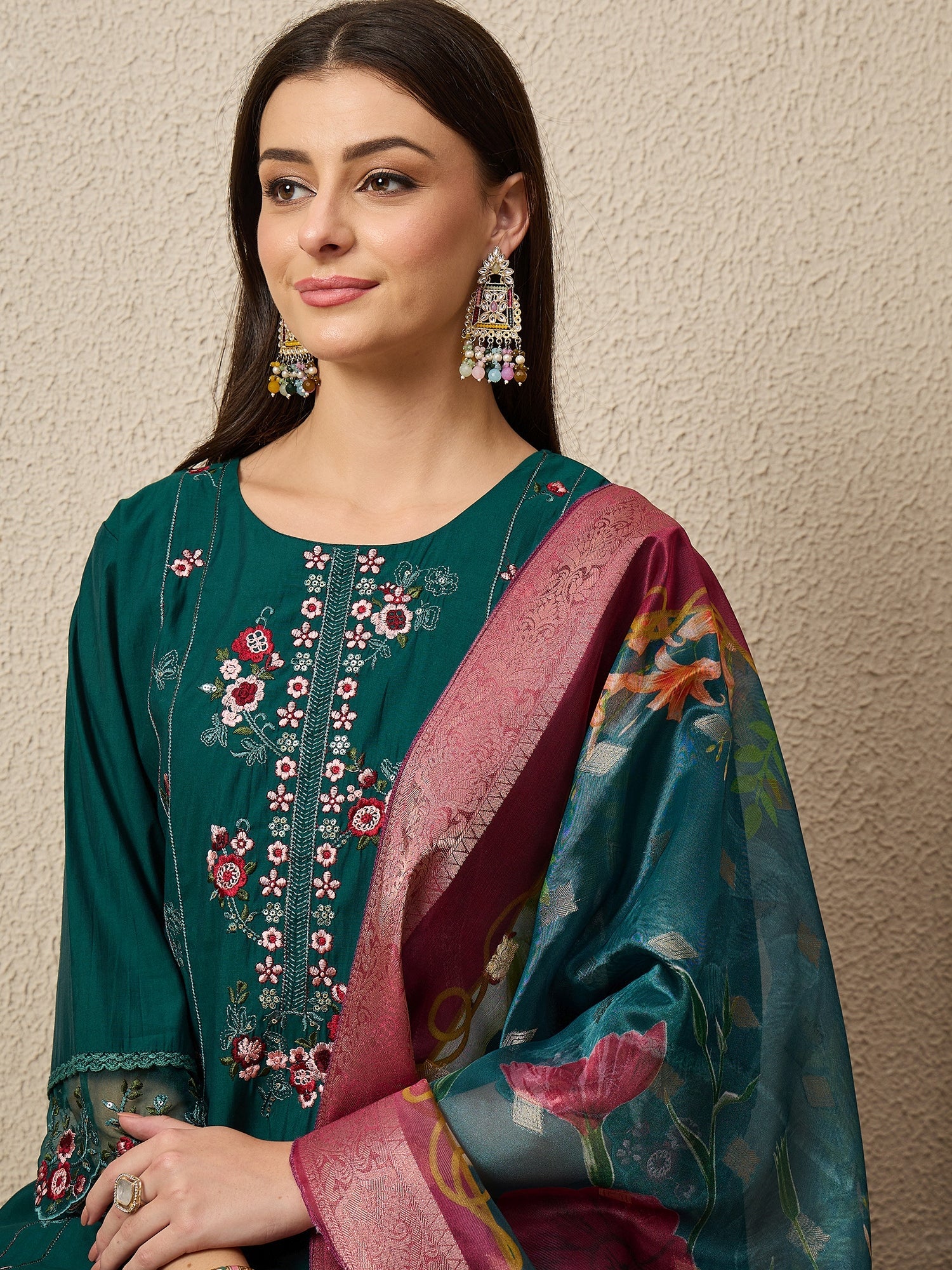 Raangya Green Women Silk Blend Kurta and Trousers Pant Set - FitVibe Fashion