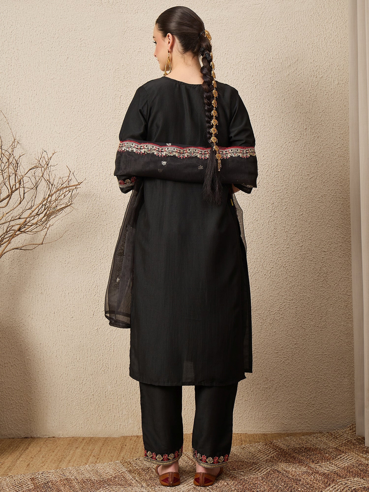 RangRiti Black Yoke Design Silk Blend Straight Suit With Dupatta - FitVibe Fashion