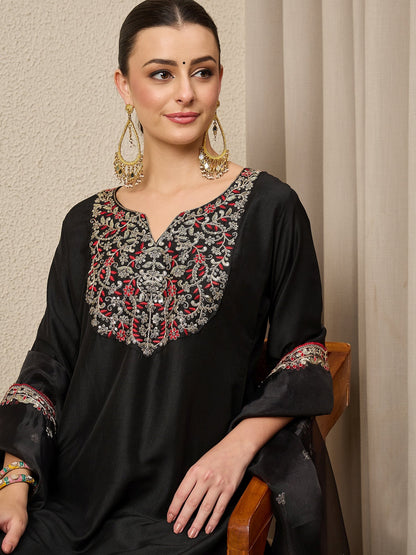 RangRiti Black Yoke Design Silk Blend Straight Suit With Dupatta - FitVibe Fashion