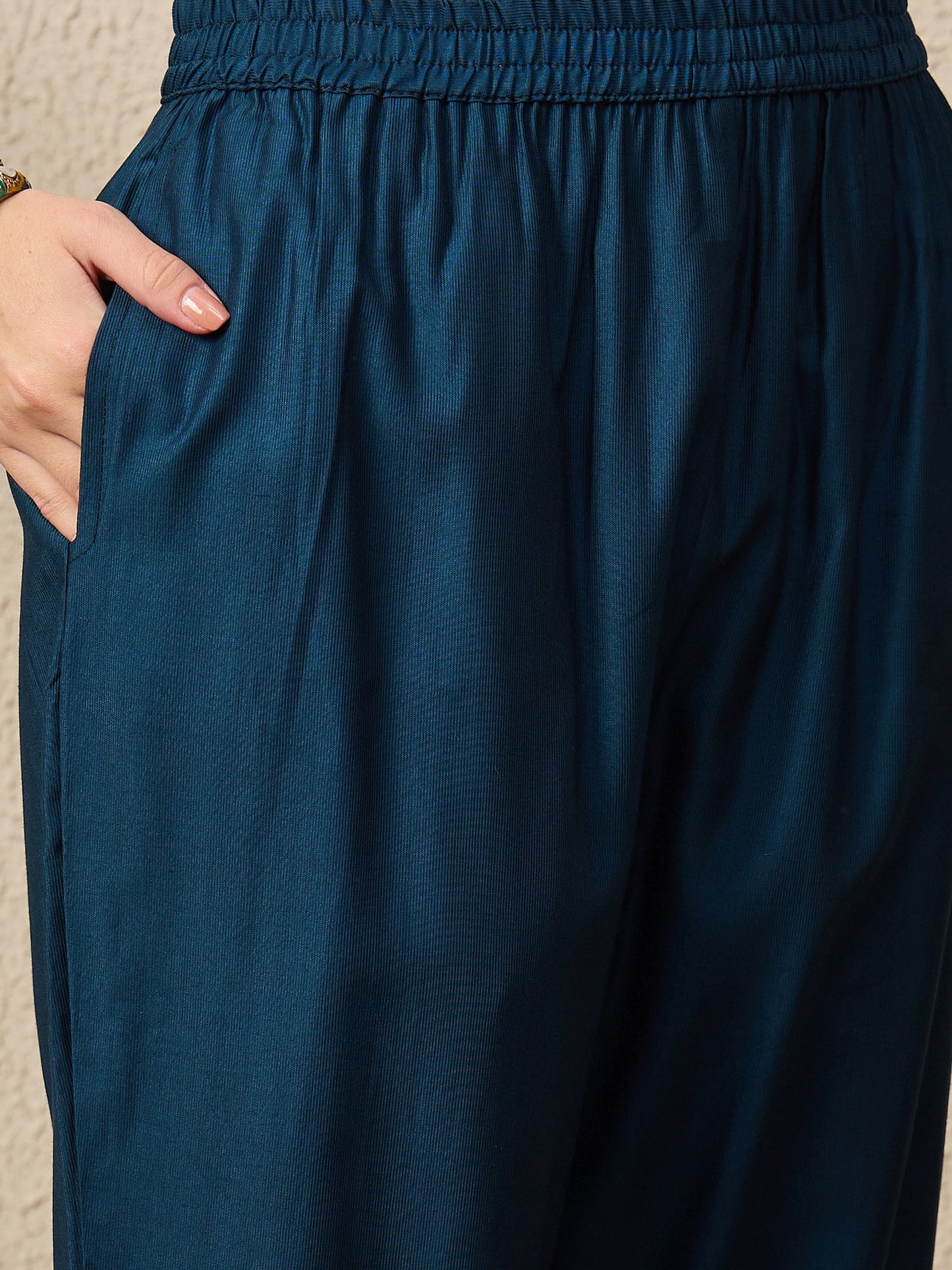 Kamya Teal Ethnic Motifs Embroidered Straight Kurta with Trousers & Dupatta - FitVibe Fashion