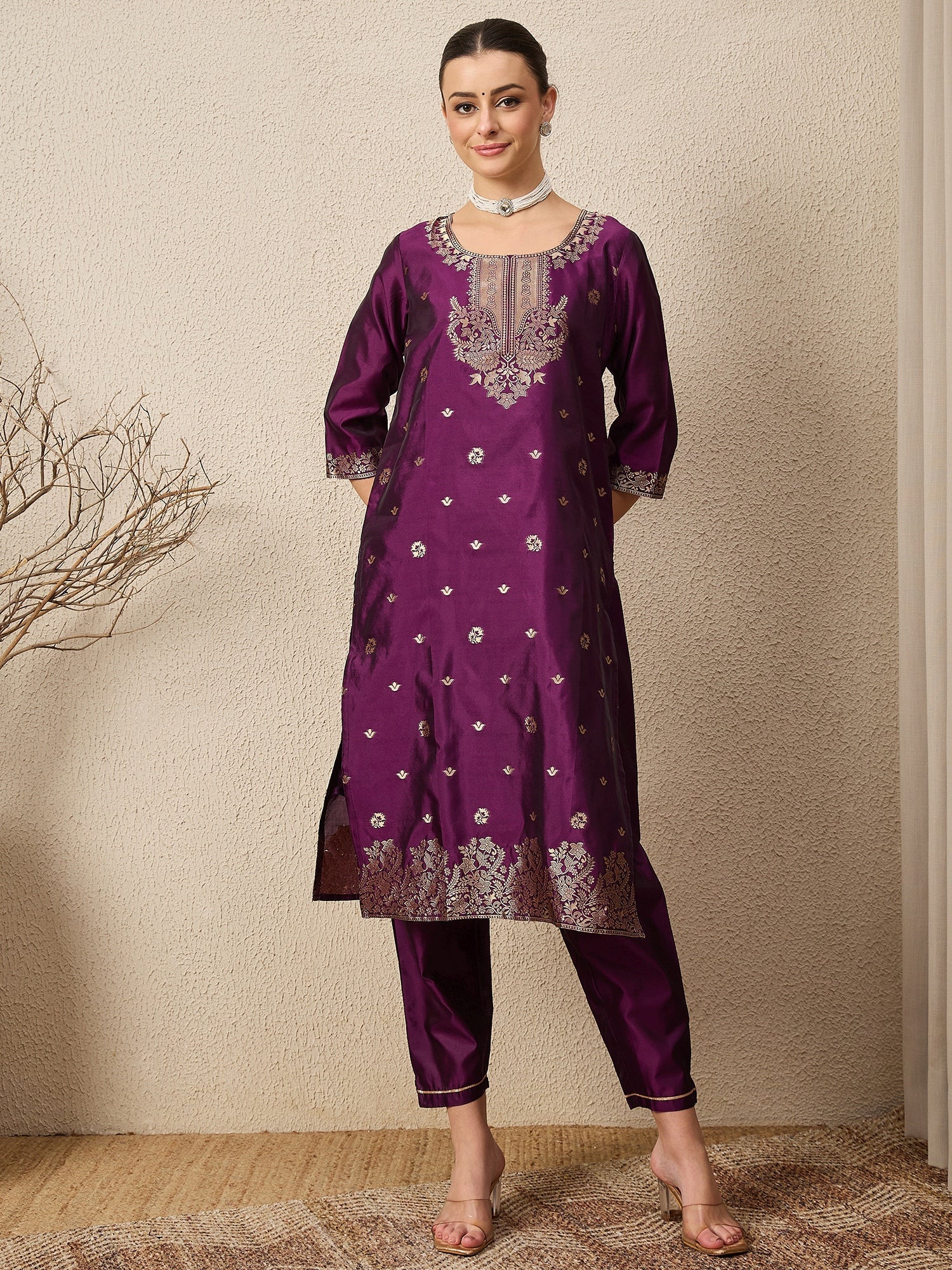 Divyaa Elegant Cotton Silk Kurta Set with Zari Work Ready to Wear Ethnic Outfit for Women - FitVibe Fashion