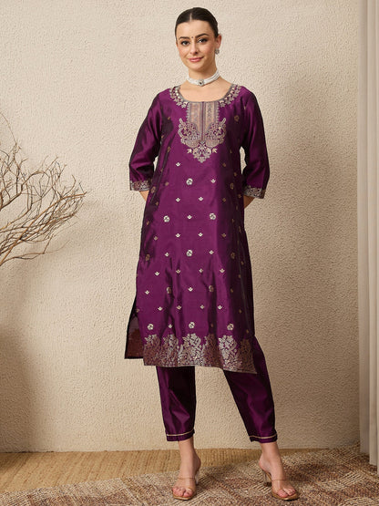 Divyaa Elegant Cotton Silk Kurta Set with Zari Work Ready to Wear Ethnic Outfit for Women - FitVibe Fashion