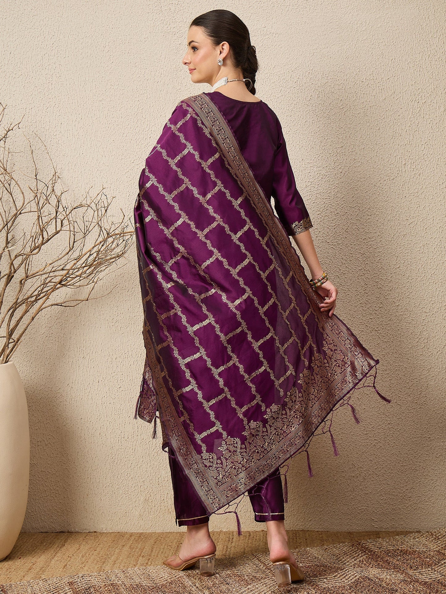 Divyaa Elegant Cotton Silk Kurta Set with Zari Work Ready to Wear Ethnic Outfit for Women - FitVibe Fashion