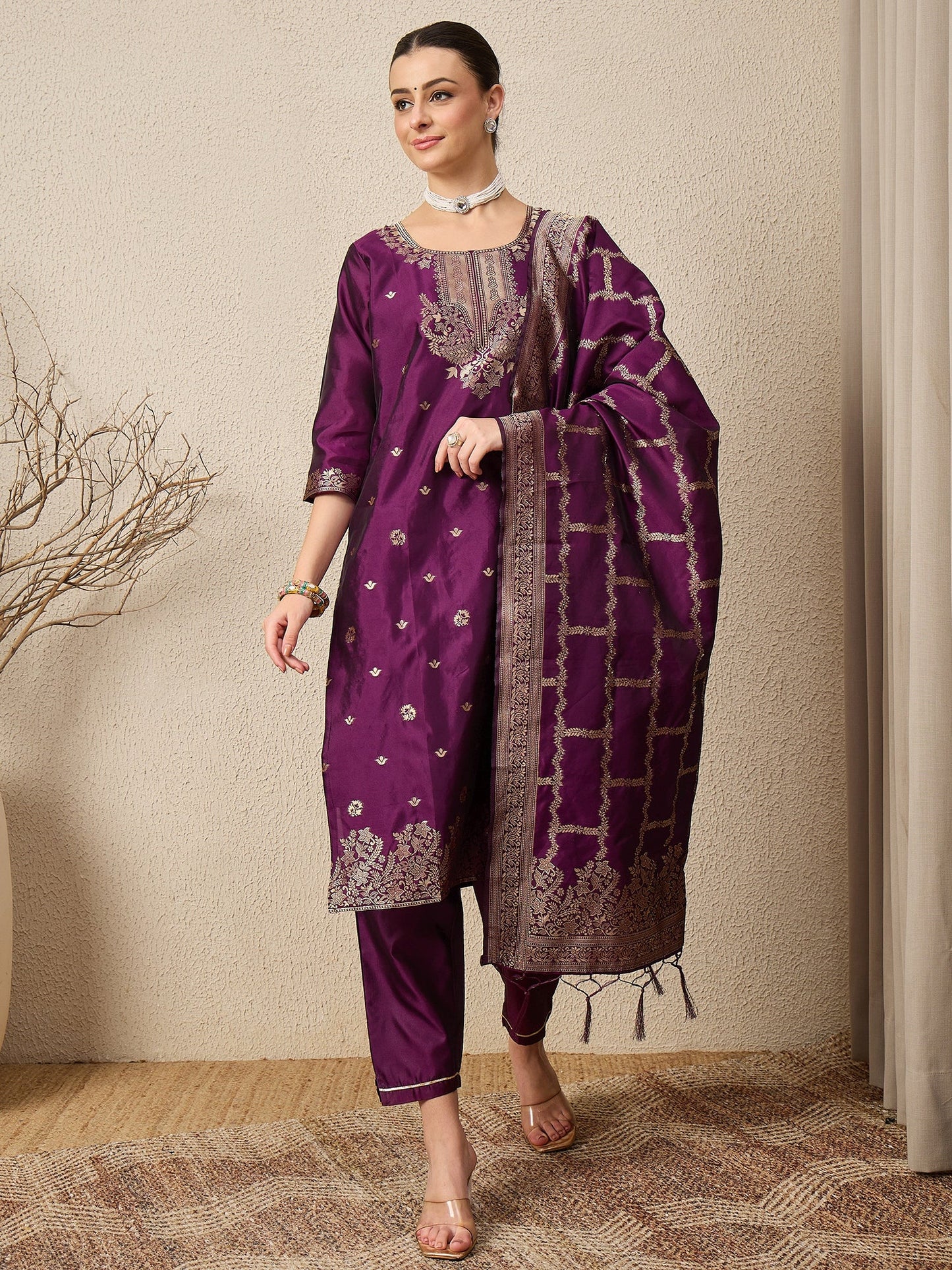 Divyaa Elegant Cotton Silk Kurta Set with Zari Work Ready to Wear Ethnic Outfit for Women - FitVibe Fashion