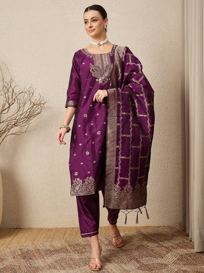 Divyaa Elegant Cotton Silk Kurta Set with Zari Work Ready to Wear Ethnic Outfit for Women - FitVibe Fashion