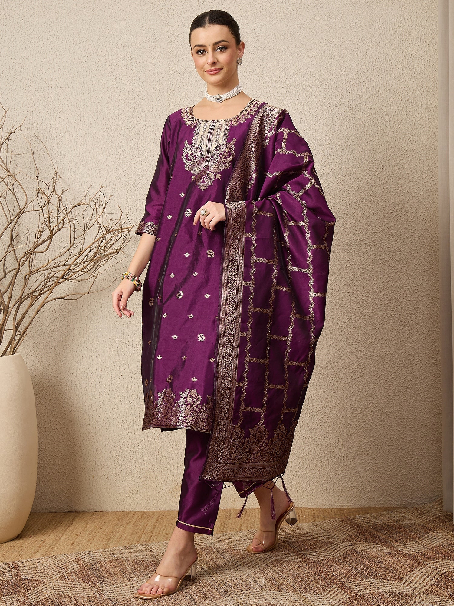Divyaa Elegant Cotton Silk Kurta Set with Zari Work Ready to Wear Ethnic Outfit for Women - FitVibe Fashion