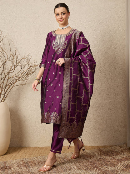 Divyaa Elegant Cotton Silk Kurta Set with Zari Work Ready to Wear Ethnic Outfit for Women - FitVibe Fashion