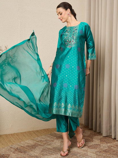 JashnVibe Rama Women Cotton Silk Blend Straight Suit Set with Handwork - FitVibe Fashion