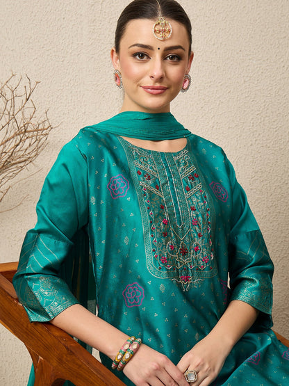 JashnVibe Rama Women Cotton Silk Blend Straight Suit Set with Handwork - FitVibe Fashion