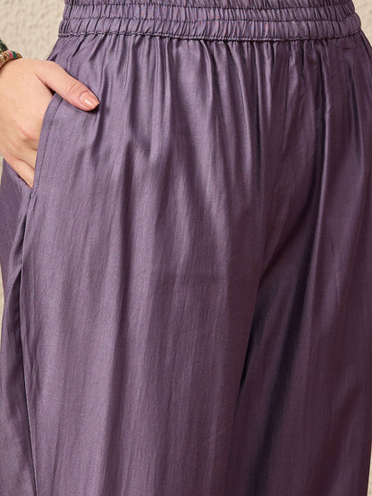 Saanjh Mauve Silk Blend Calf Length Embroidered Straight Suit Set - FitVibe Fashion