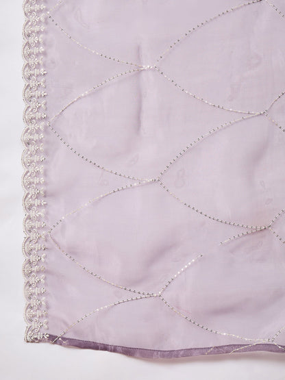 Saanjh Mauve Silk Blend Calf Length Embroidered Straight Suit Set - FitVibe Fashion