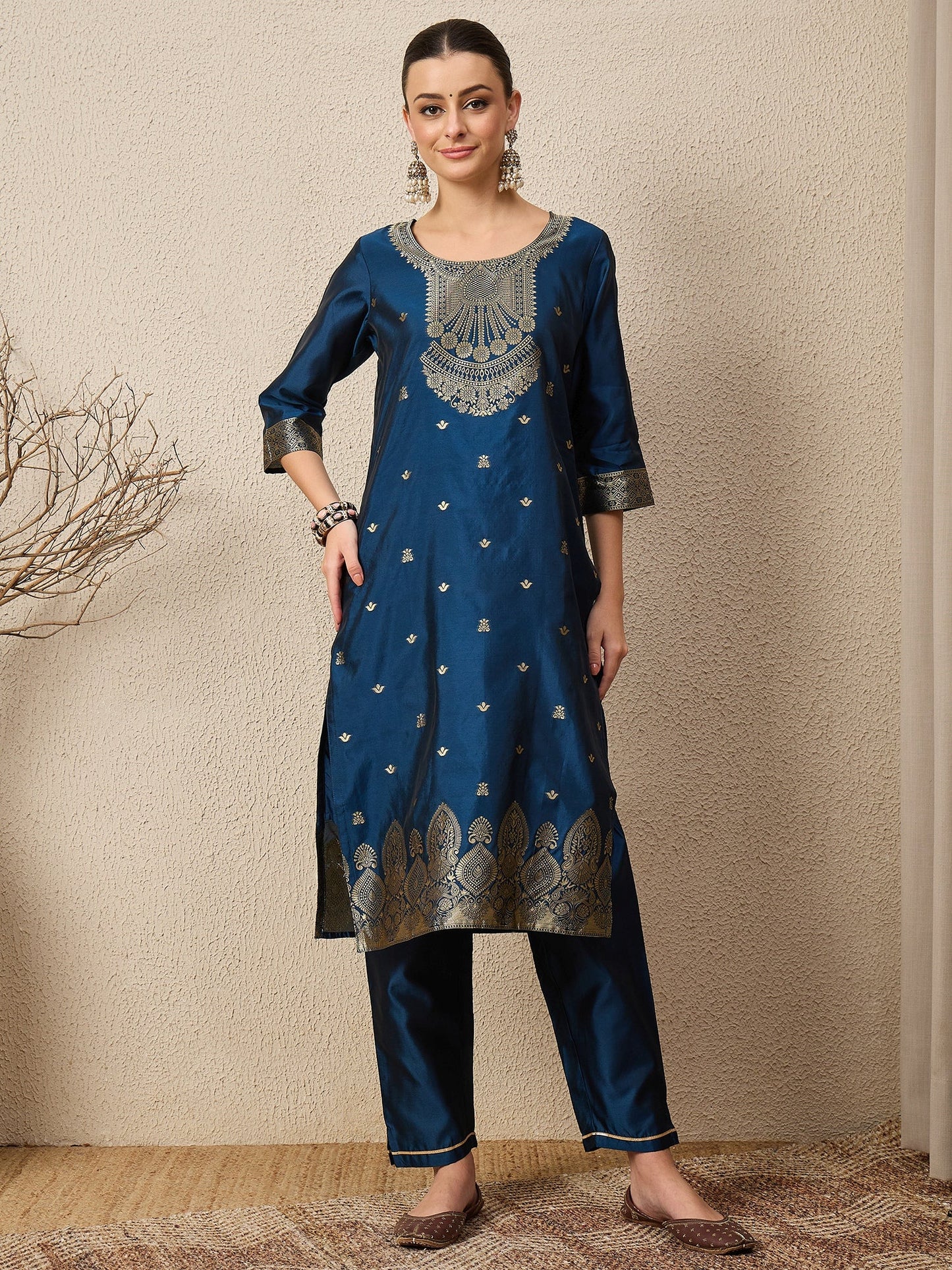 Malika Premium Kurta Set with Bottom and Dupatta Zari Work Comfortable Stylish - FitVibe Fashion