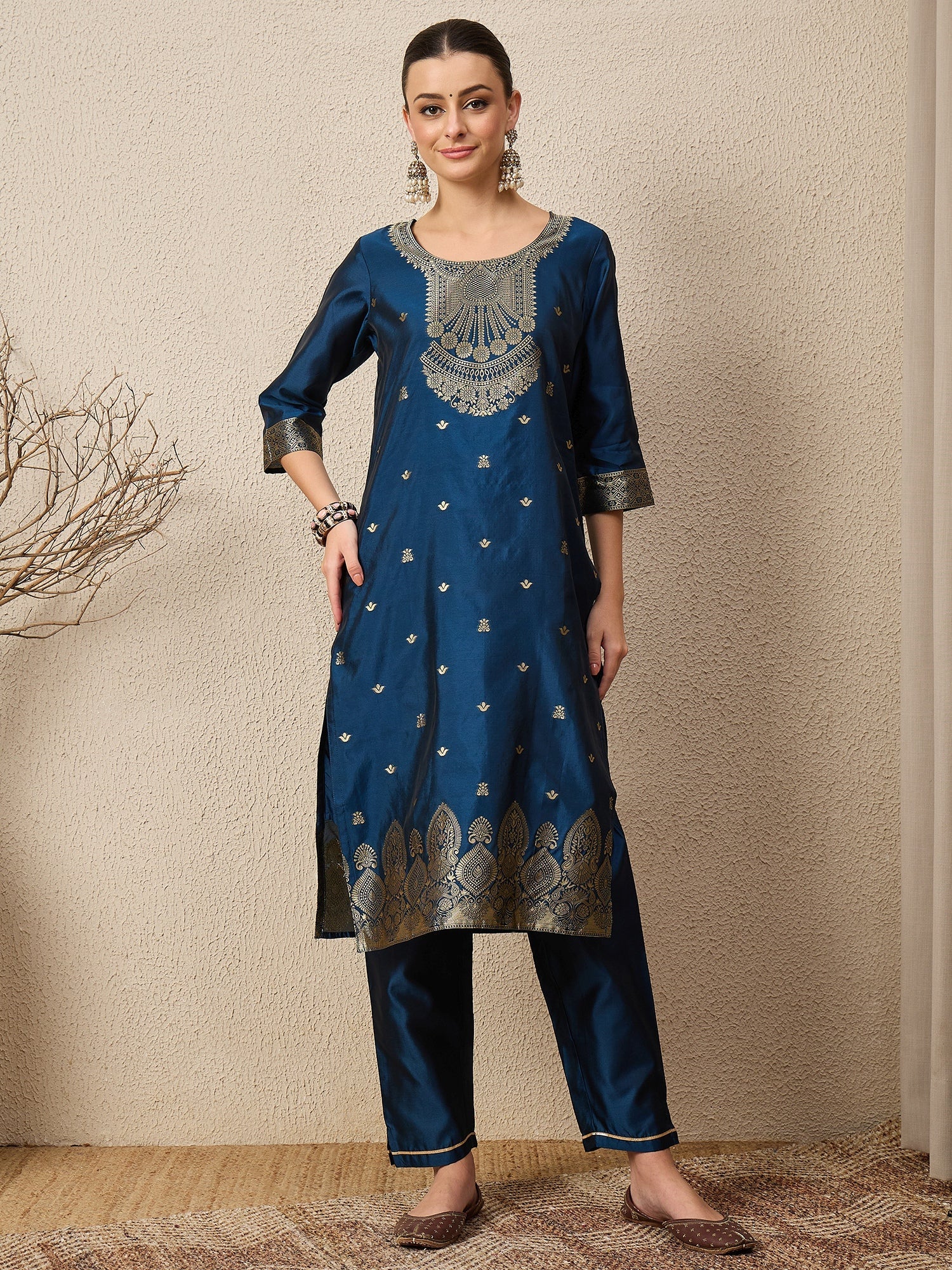 Malika Premium Kurta Set with Bottom and Dupatta Zari Work Comfortable Stylish - FitVibe Fashion