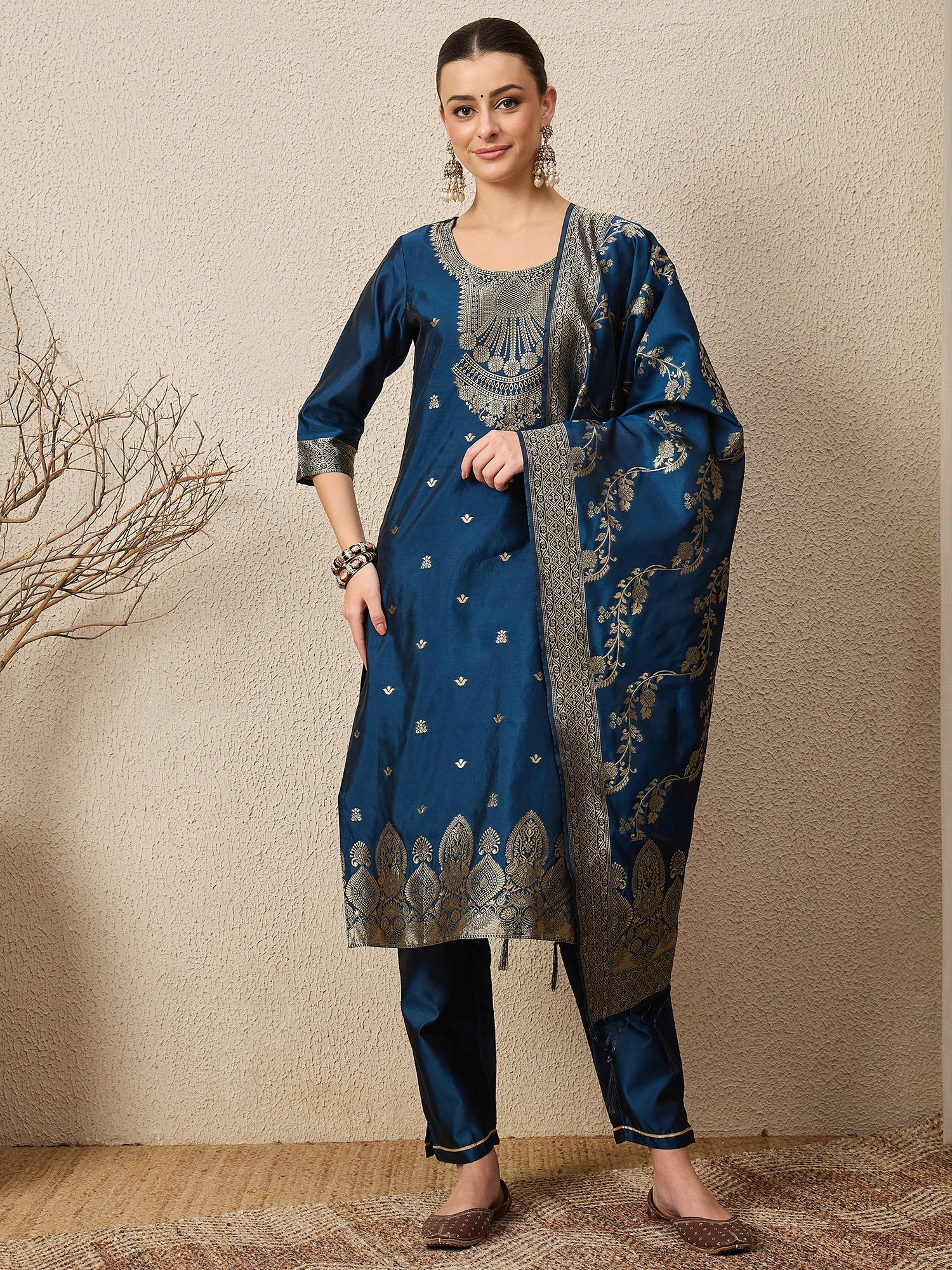 Malika Premium Kurta Set with Bottom and Dupatta Zari Work Comfortable Stylish - FitVibe Fashion