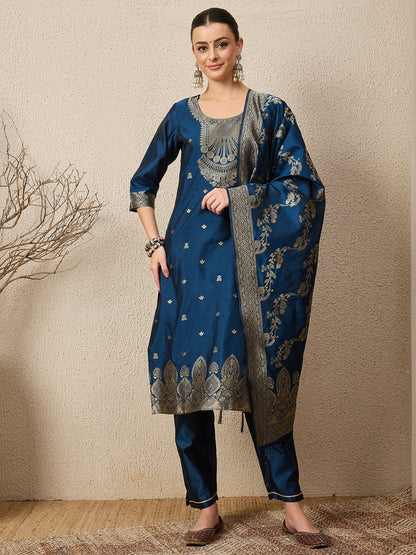 Malika Premium Kurta Set with Bottom and Dupatta Zari Work Comfortable Stylish - FitVibe Fashion