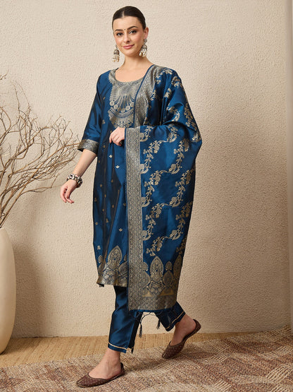 Malika Premium Kurta Set with Bottom and Dupatta Zari Work Comfortable Stylish - FitVibe Fashion