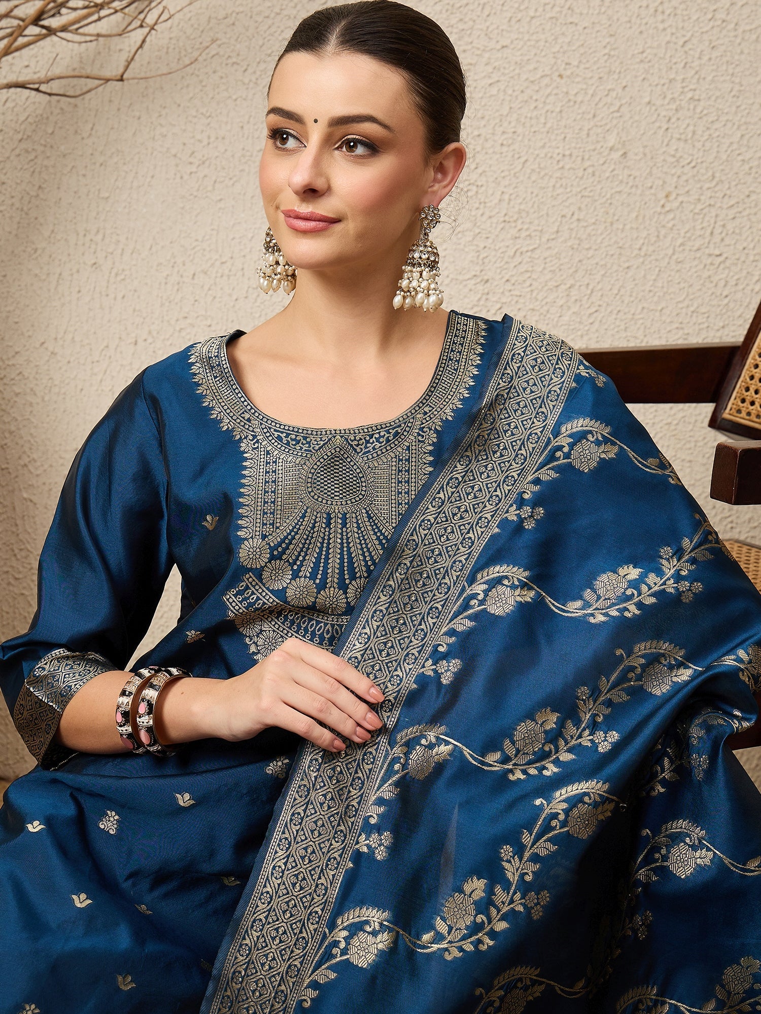 Malika Premium Kurta Set with Bottom and Dupatta Zari Work Comfortable Stylish - FitVibe Fashion