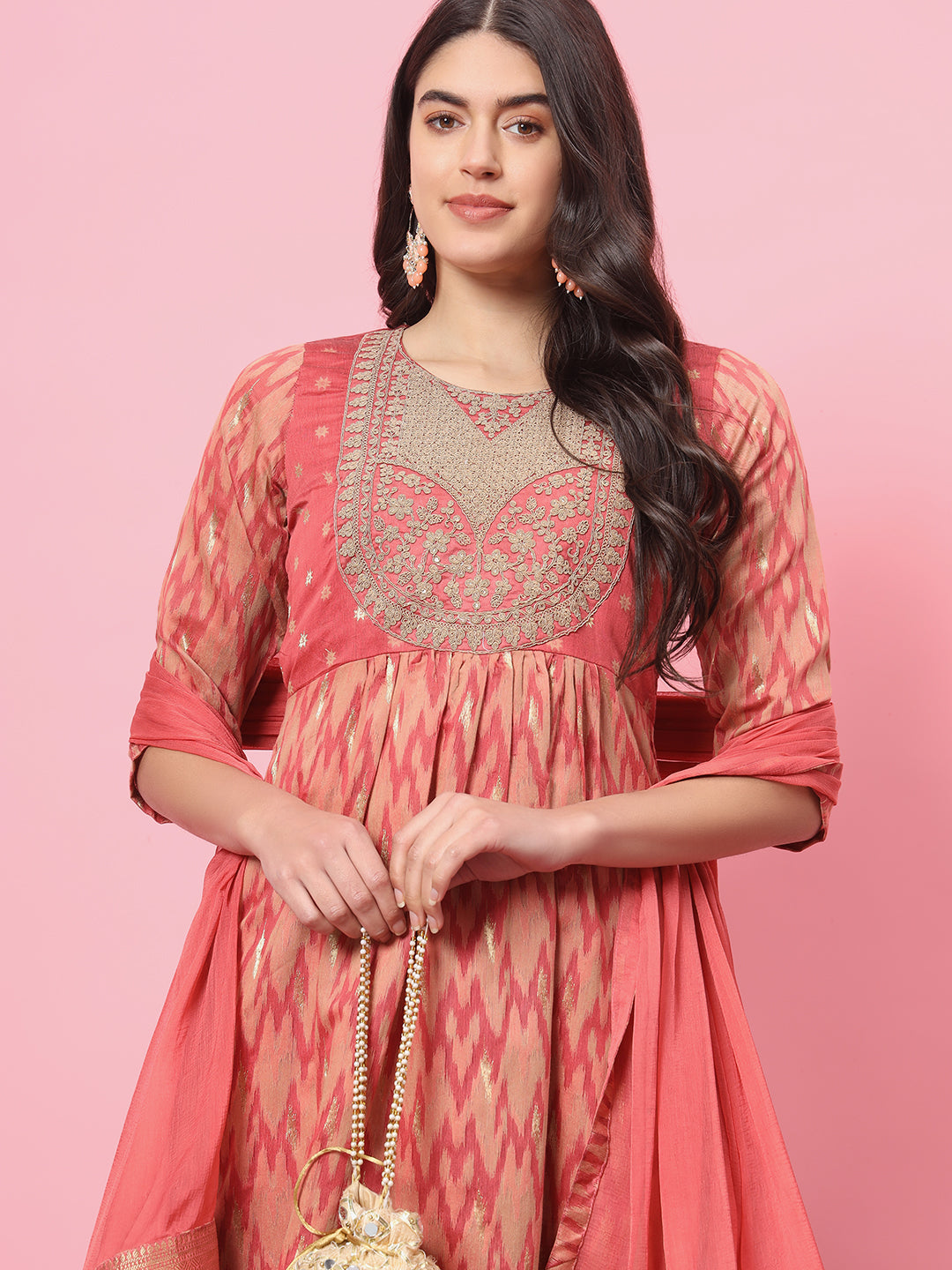 Zariya Flared Kurta and Trousers Pant Set Cotton Silk Blend - FitVibe Fashion