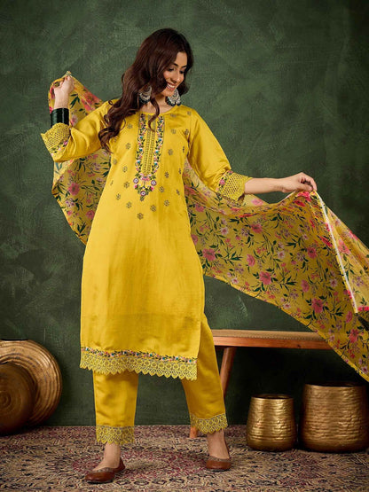 Aarika Women Kurta and Pant Sets Viscose Roman Silk Fabric