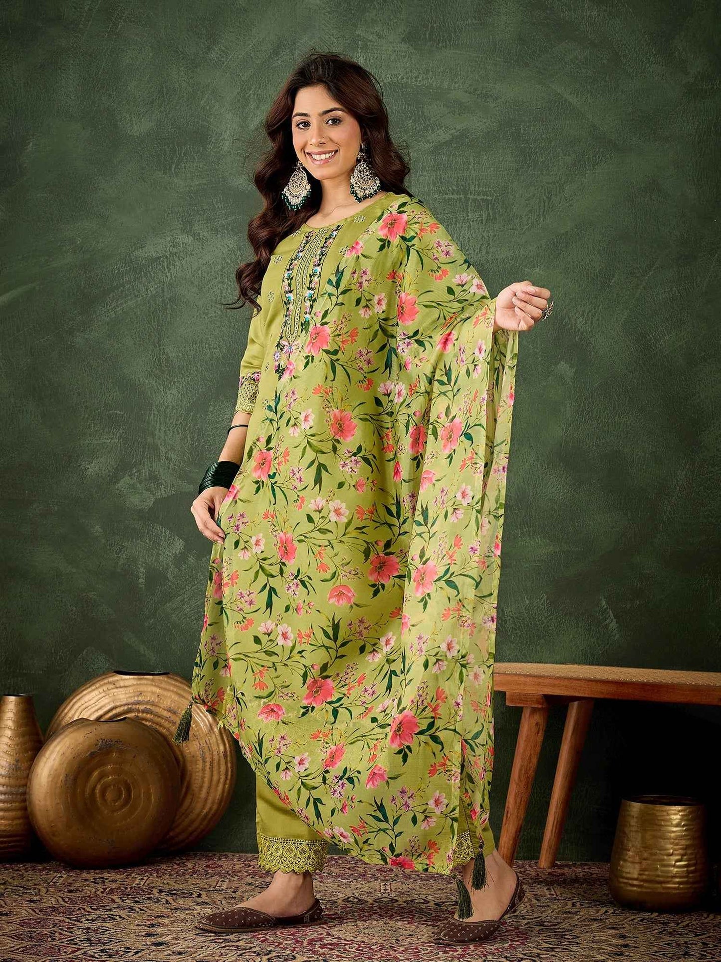 Aarika Women Kurta and Pant Sets Viscose Roman Silk Fabric