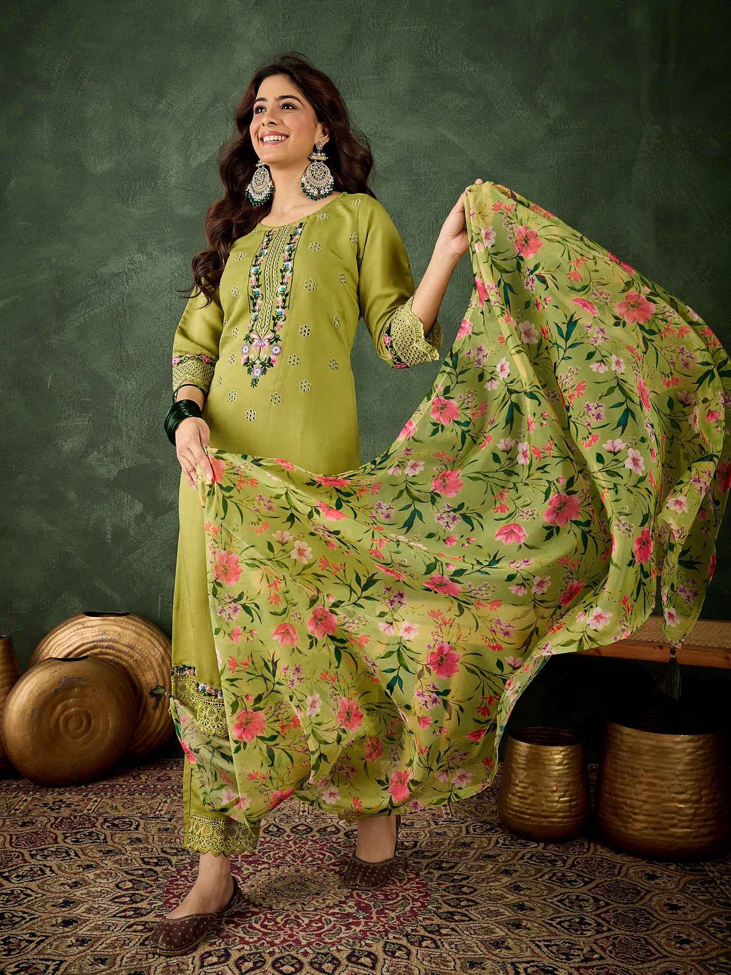 Aarika Women Kurta and Pant Sets Viscose Roman Silk Fabric