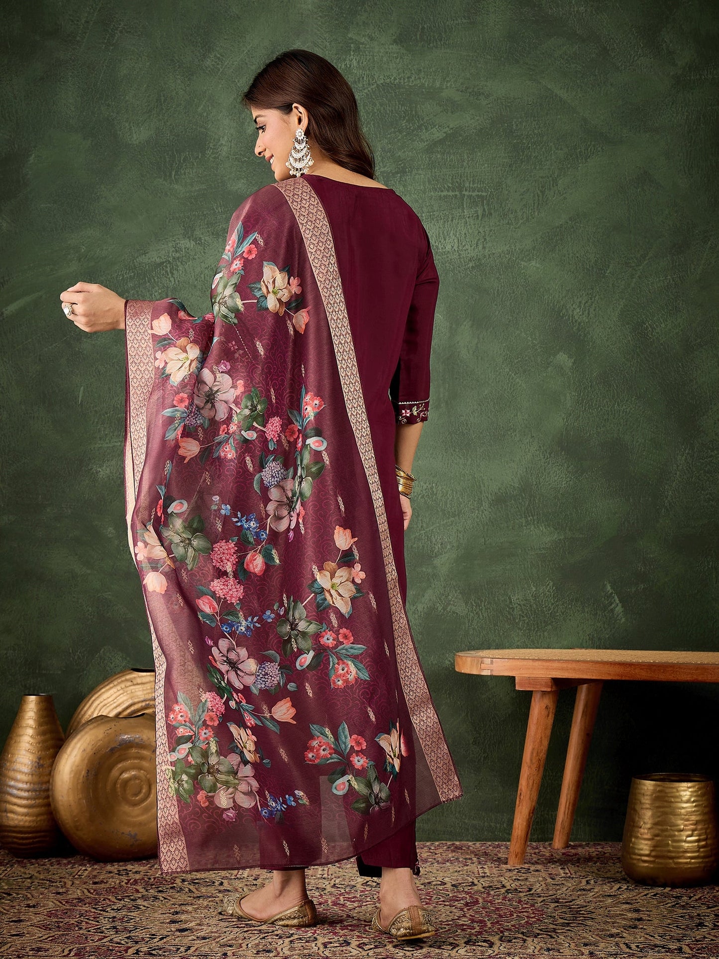 Varnam Women Silk Blend Kurta Pant Dupatta Set - FitVibe Fashion