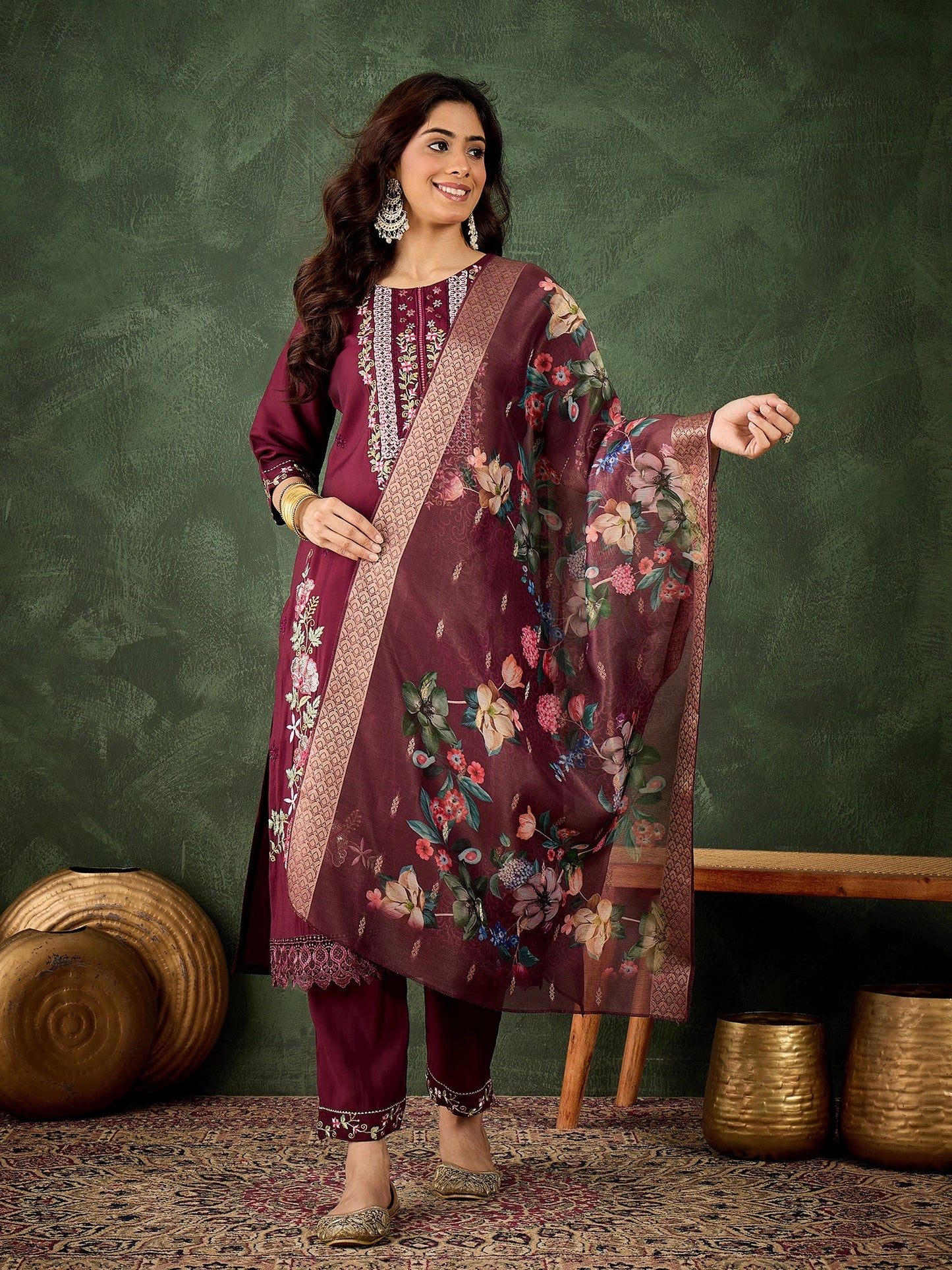 Varnam Women Silk Blend Kurta Pant Dupatta Set - FitVibe Fashion