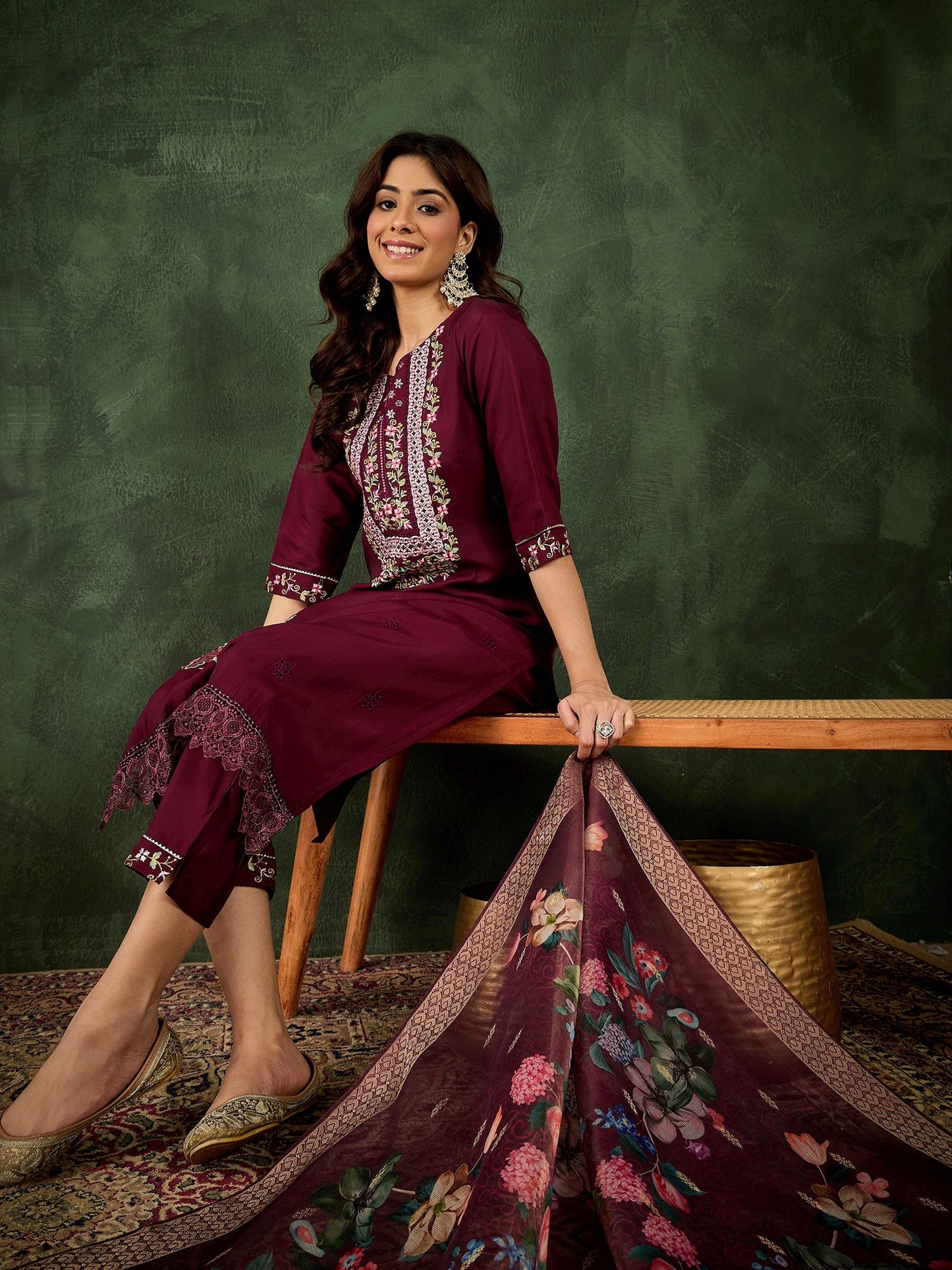 Varnam Women Silk Blend Kurta Pant Dupatta Set - FitVibe Fashion