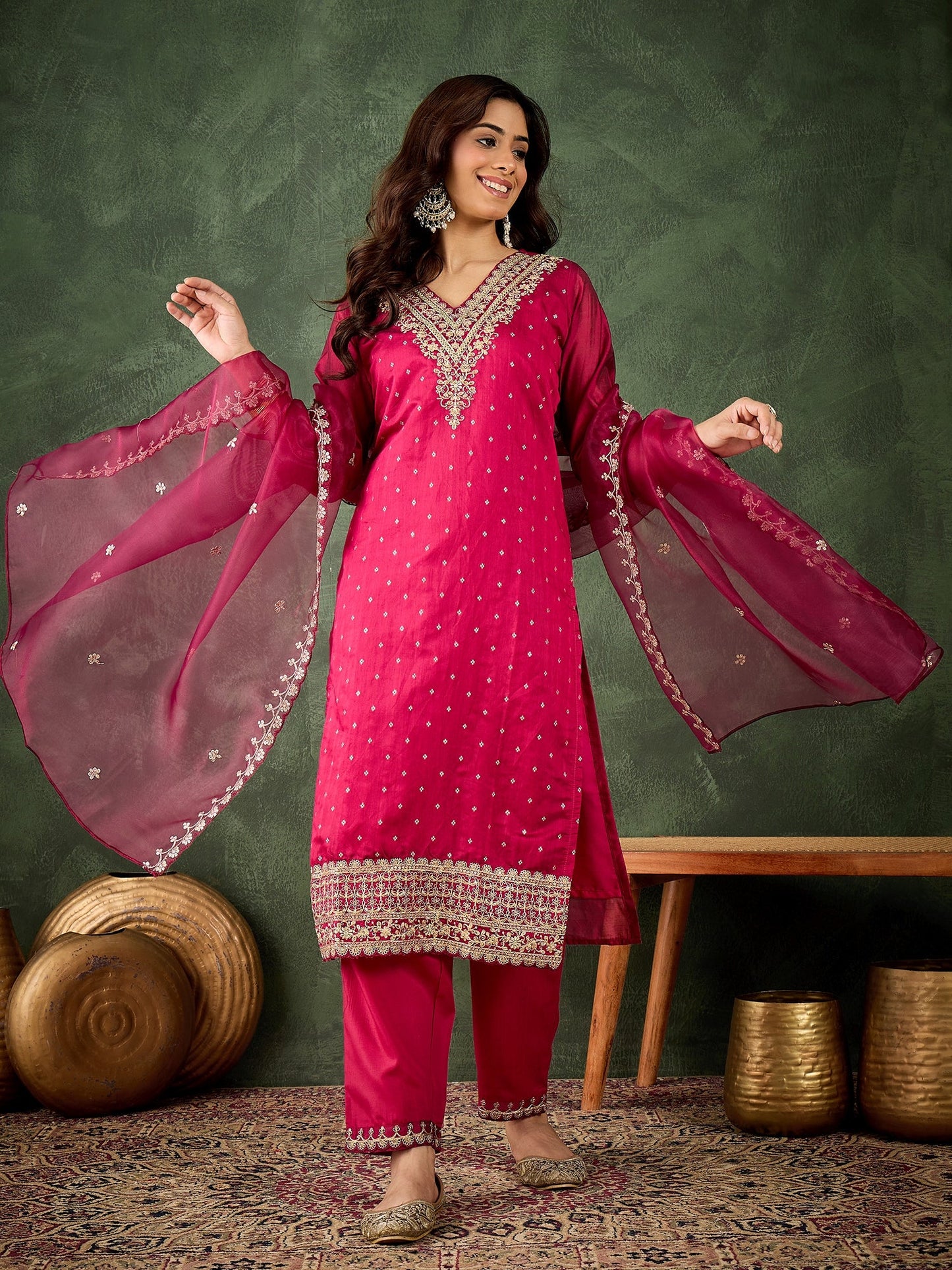 Nyrah Women Kurta and Pant Sets Chanderi Silk Blend - FitVibe Fashion