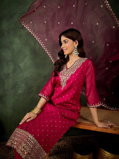 Nyrah Women Kurta and Pant Sets Chanderi Silk Blend - FitVibe Fashion