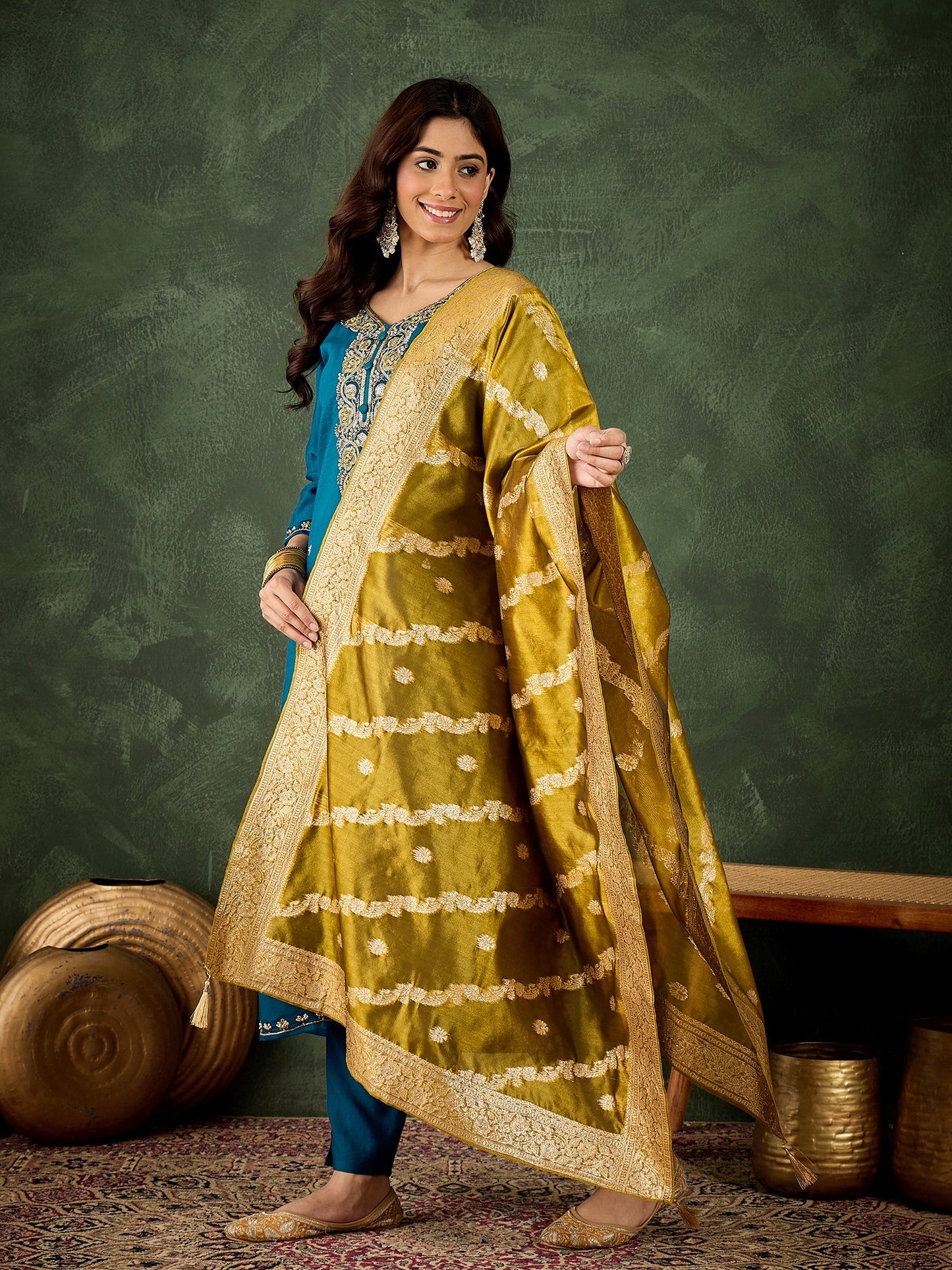 Zarika Women Kurta and Pant Dupatta Sets Viscose Rayon Fabrics with Embroidery Handwork - FitVibe Fashion