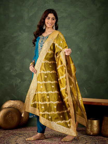 Zarika Women Kurta and Pant Dupatta Sets Viscose Rayon Fabrics with Embroidery Handwork - FitVibe Fashion