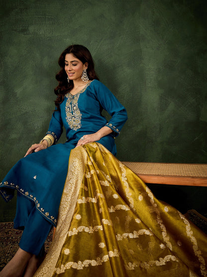 Zarika Women Kurta and Pant Dupatta Sets Viscose Rayon Fabrics with Embroidery Handwork - FitVibe Fashion