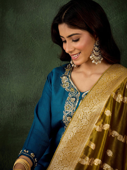 Zarika Women Kurta and Pant Dupatta Sets Viscose Rayon Fabrics with Embroidery Handwork - FitVibe Fashion