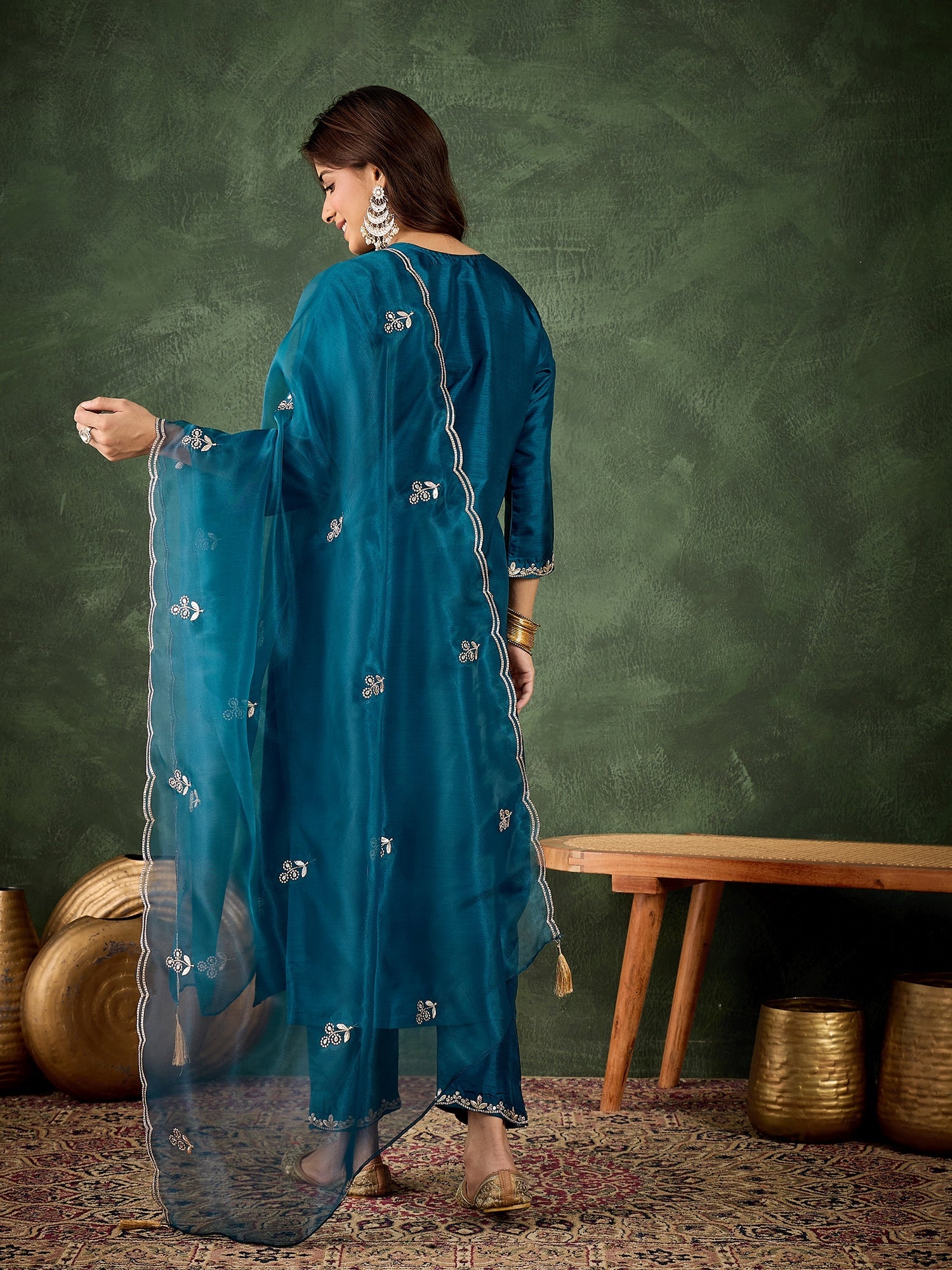 Riwaayat Women Kurta and Pant Dupatta Sets Silk Blend Fabrics with Embroidery - FitVibe Fashion