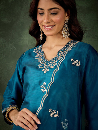 Riwaayat Women Kurta and Pant Dupatta Sets Silk Blend Fabrics with Embroidery - FitVibe Fashion