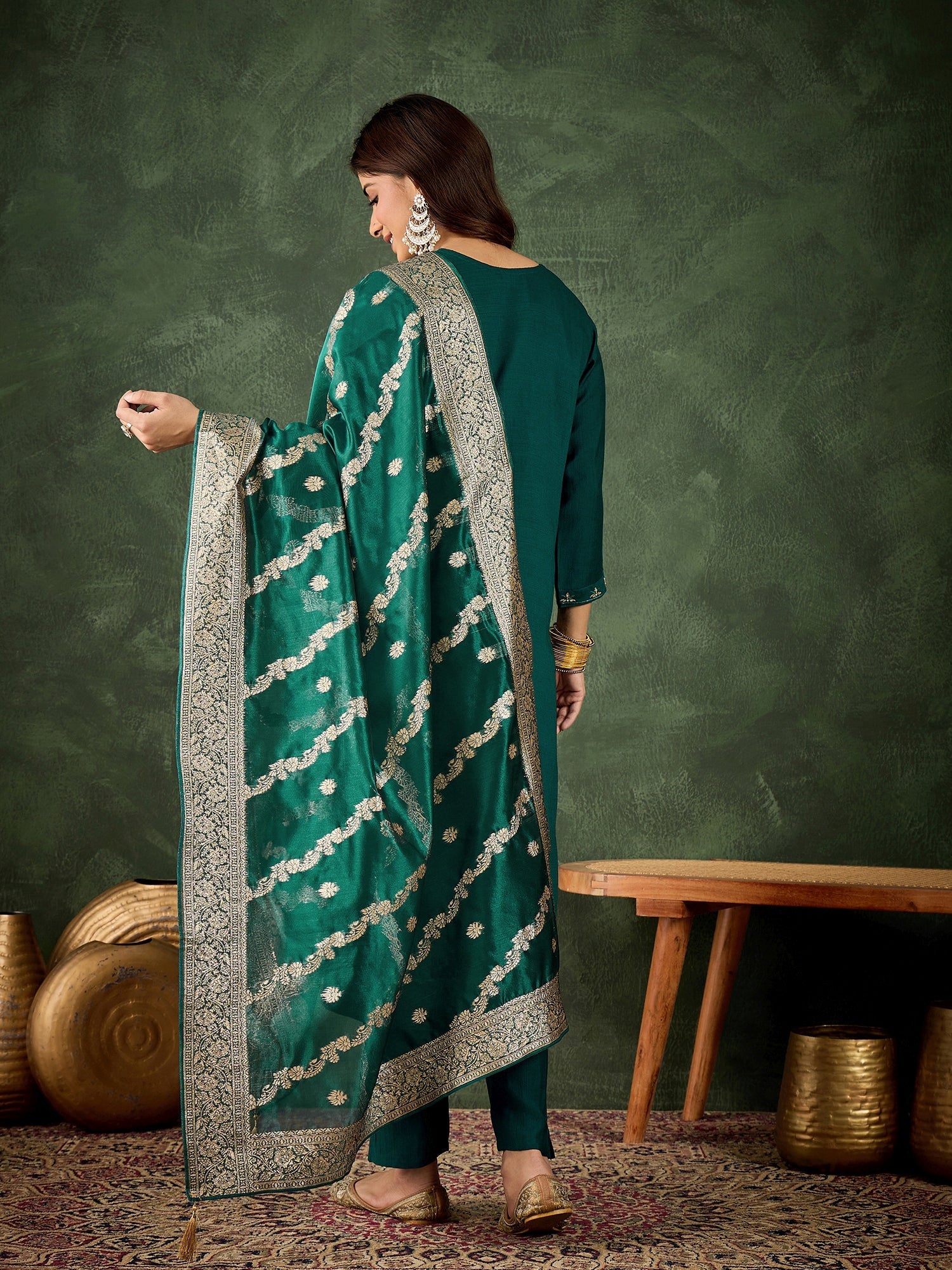 Zarika Women Kurta and Pant Dupatta Sets Viscose Rayon Fabrics with Embroidery Handwork - FitVibe Fashion