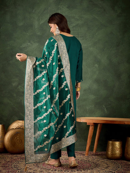 Zarika Women Kurta and Pant Dupatta Sets Viscose Rayon Fabrics with Embroidery Handwork - FitVibe Fashion