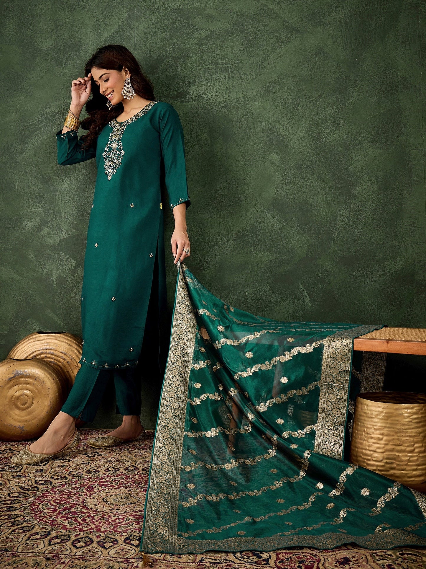 Zarika Women Kurta and Pant Dupatta Sets Viscose Rayon Fabrics with Embroidery Handwork - FitVibe Fashion