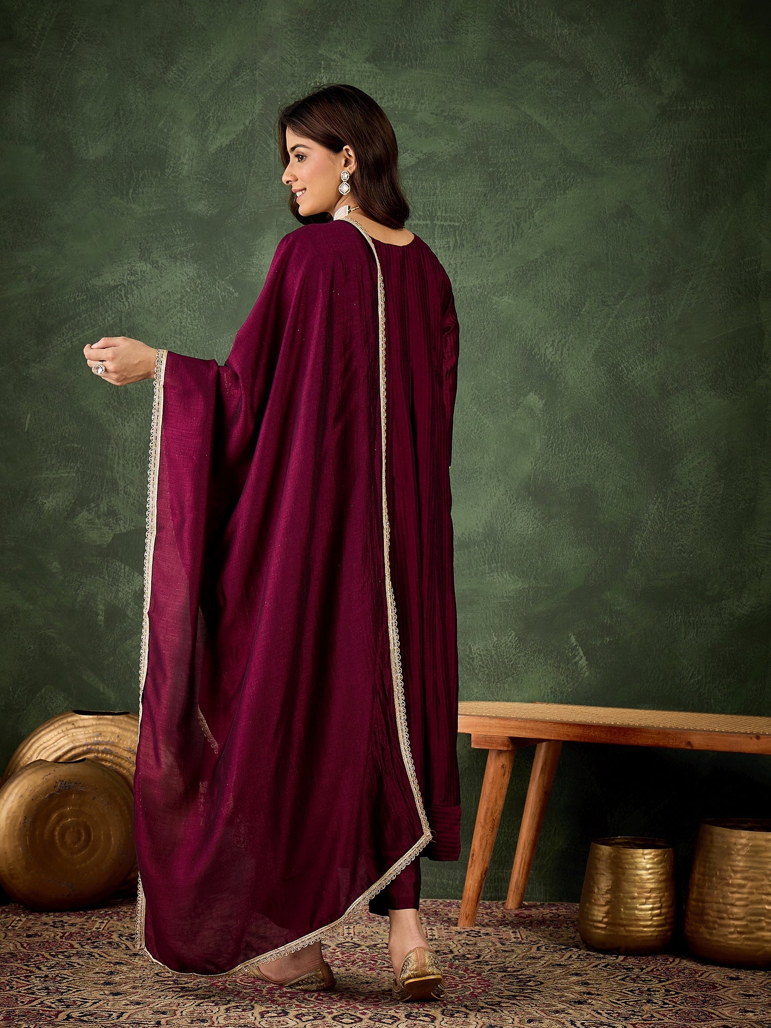 Ekaaya Women's Embroidered Silk Blend Anarkali Kurta Pant With Dupatta Set - FitVibe Fashion