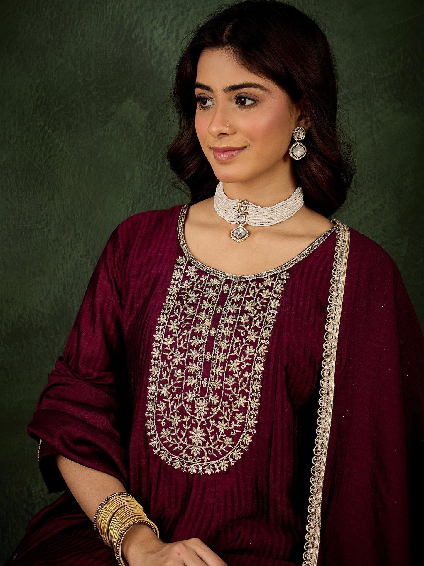 Ekaaya Women's Embroidered Silk Blend Anarkali Kurta Pant With Dupatta Set - FitVibe Fashion