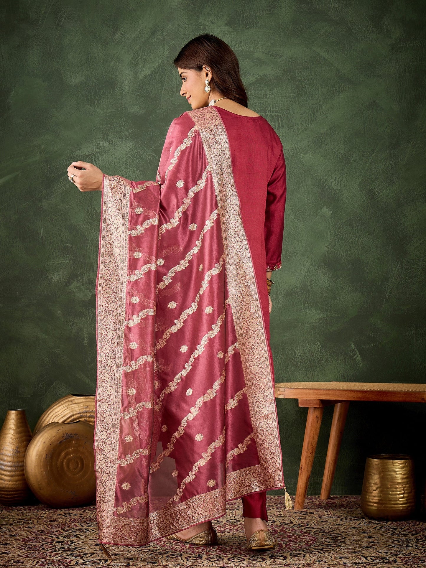 Zarika Women Kurta and Pant Dupatta Sets Viscose Rayon Fabrics with Embroidery Handwork - FitVibe Fashion