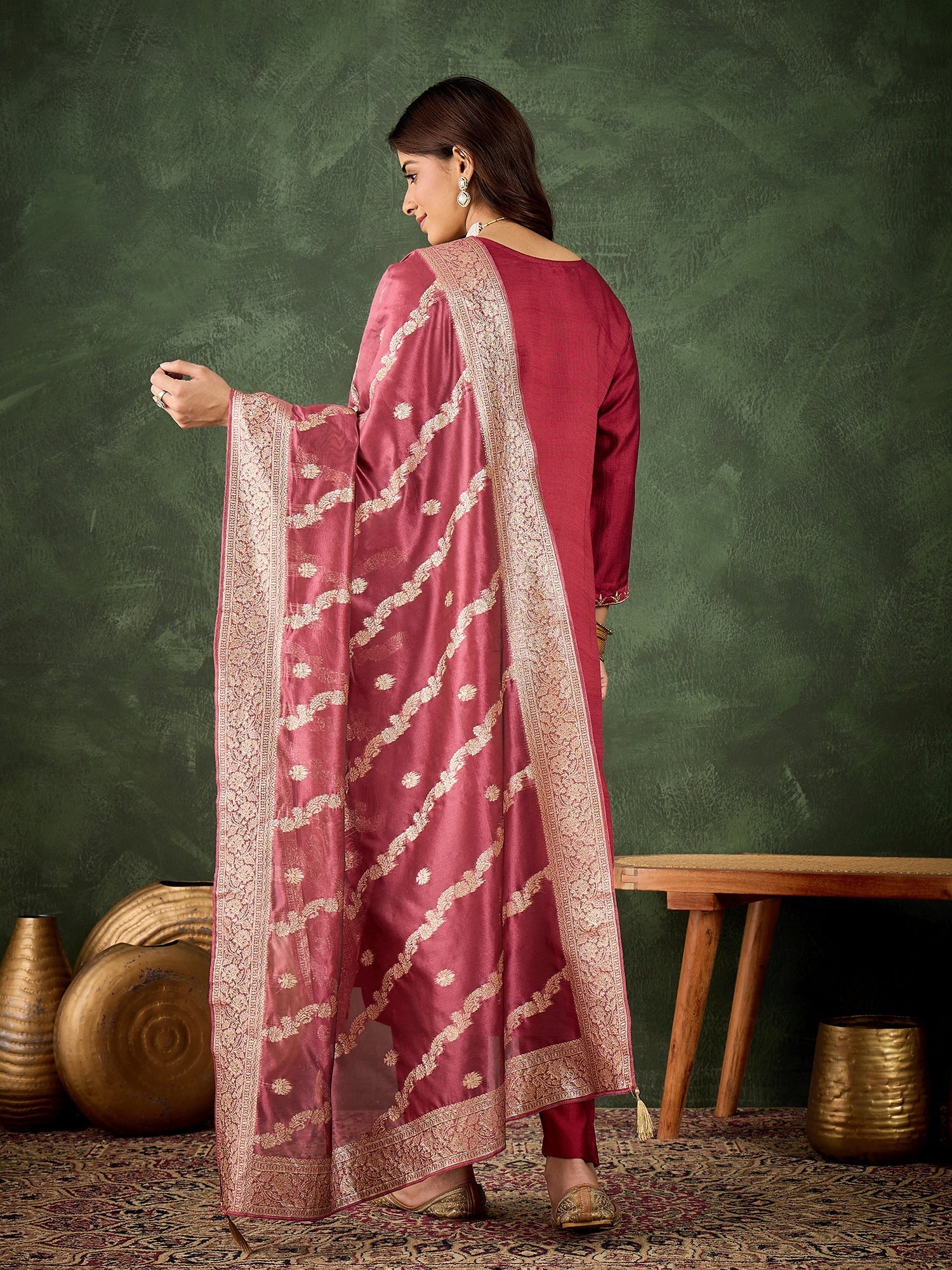 Zarika Women Kurta and Pant Dupatta Sets Viscose Rayon Fabrics with Embroidery Handwork - FitVibe Fashion