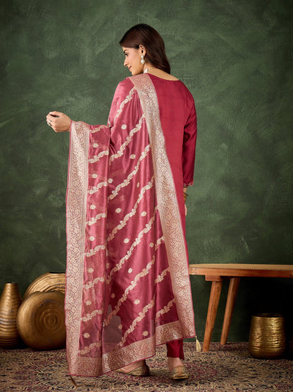 Zarika Women Kurta and Pant Dupatta Sets Viscose Rayon Fabrics with Embroidery Handwork - FitVibe Fashion