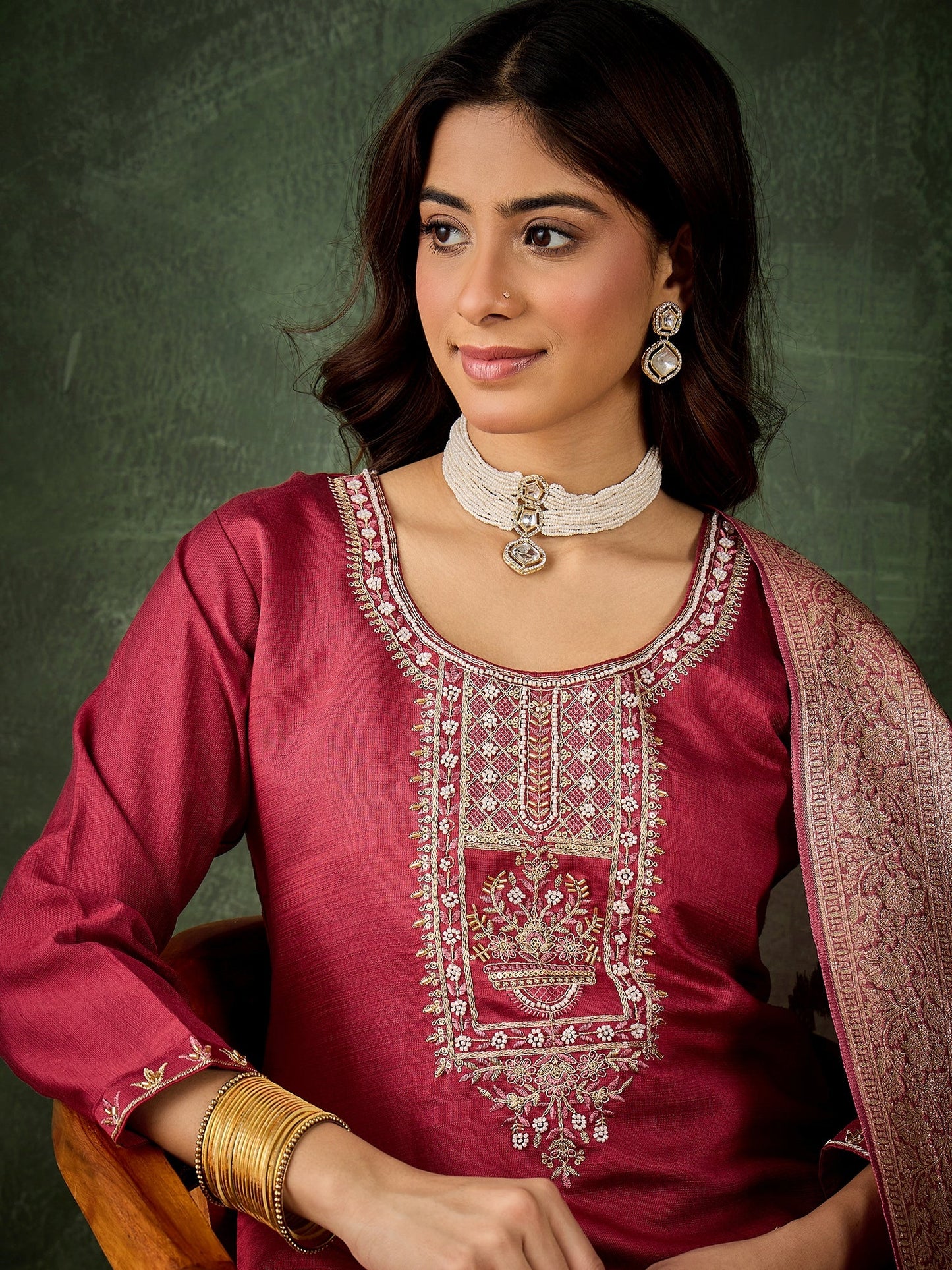 Zarika Women Kurta and Pant Dupatta Sets Viscose Rayon Fabrics with Embroidery Handwork - FitVibe Fashion