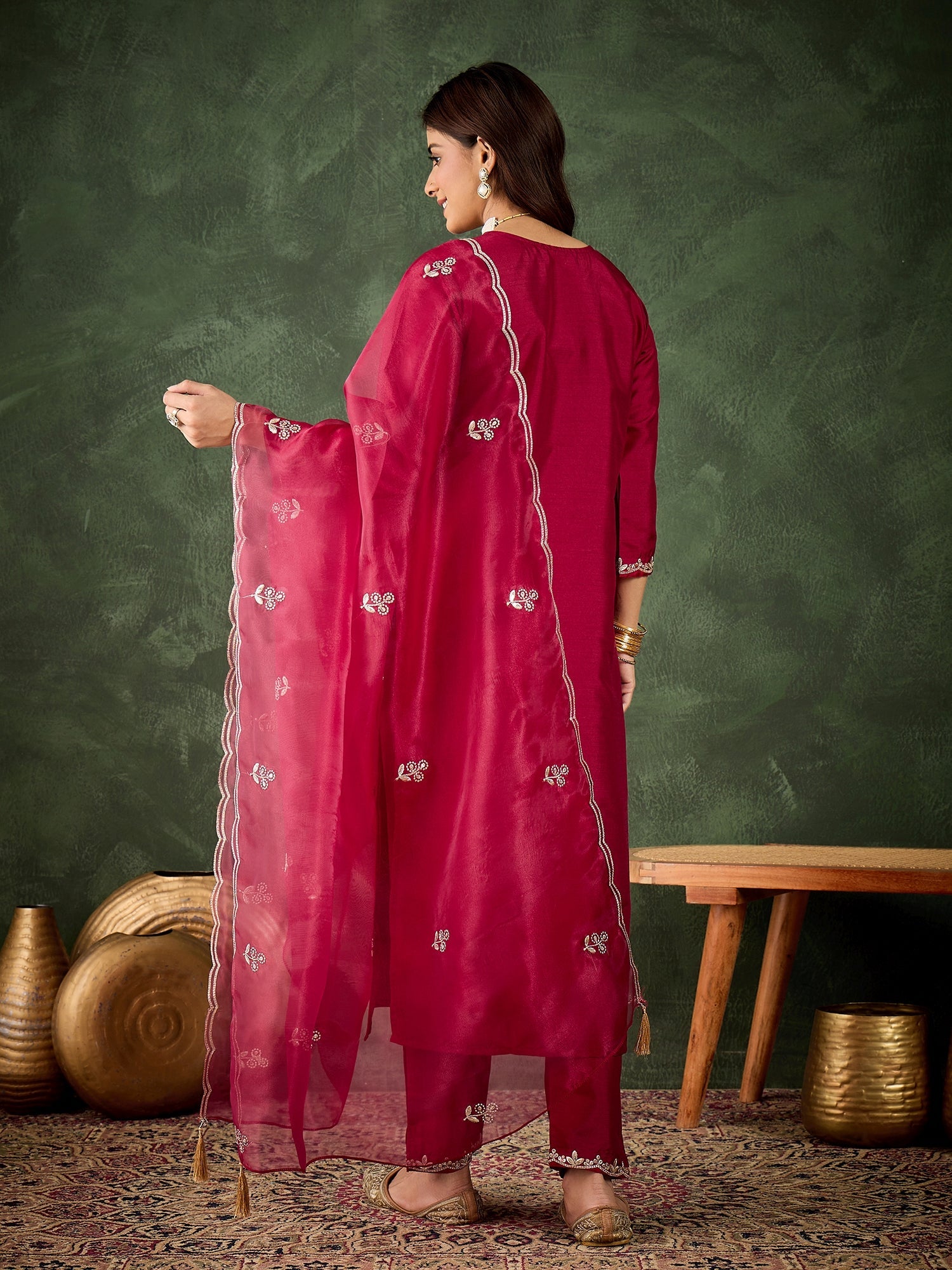 Riwaayat Women Kurta and Pant Dupatta Sets Silk Blend Fabrics with Embroidery - FitVibe Fashion
