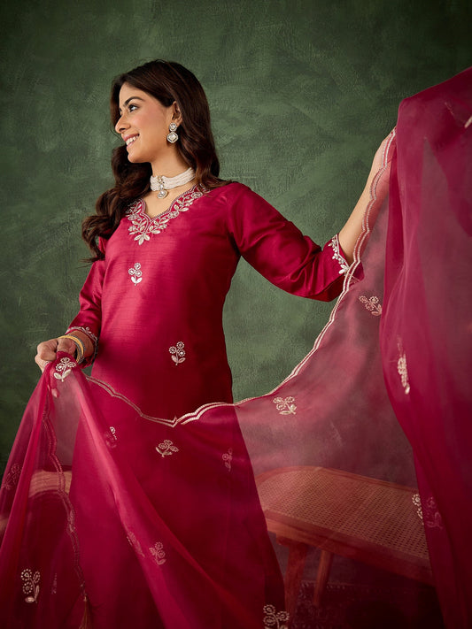 Riwaayat Women Kurta and Pant Dupatta Sets Silk Blend Fabrics with Embroidery - FitVibe Fashion