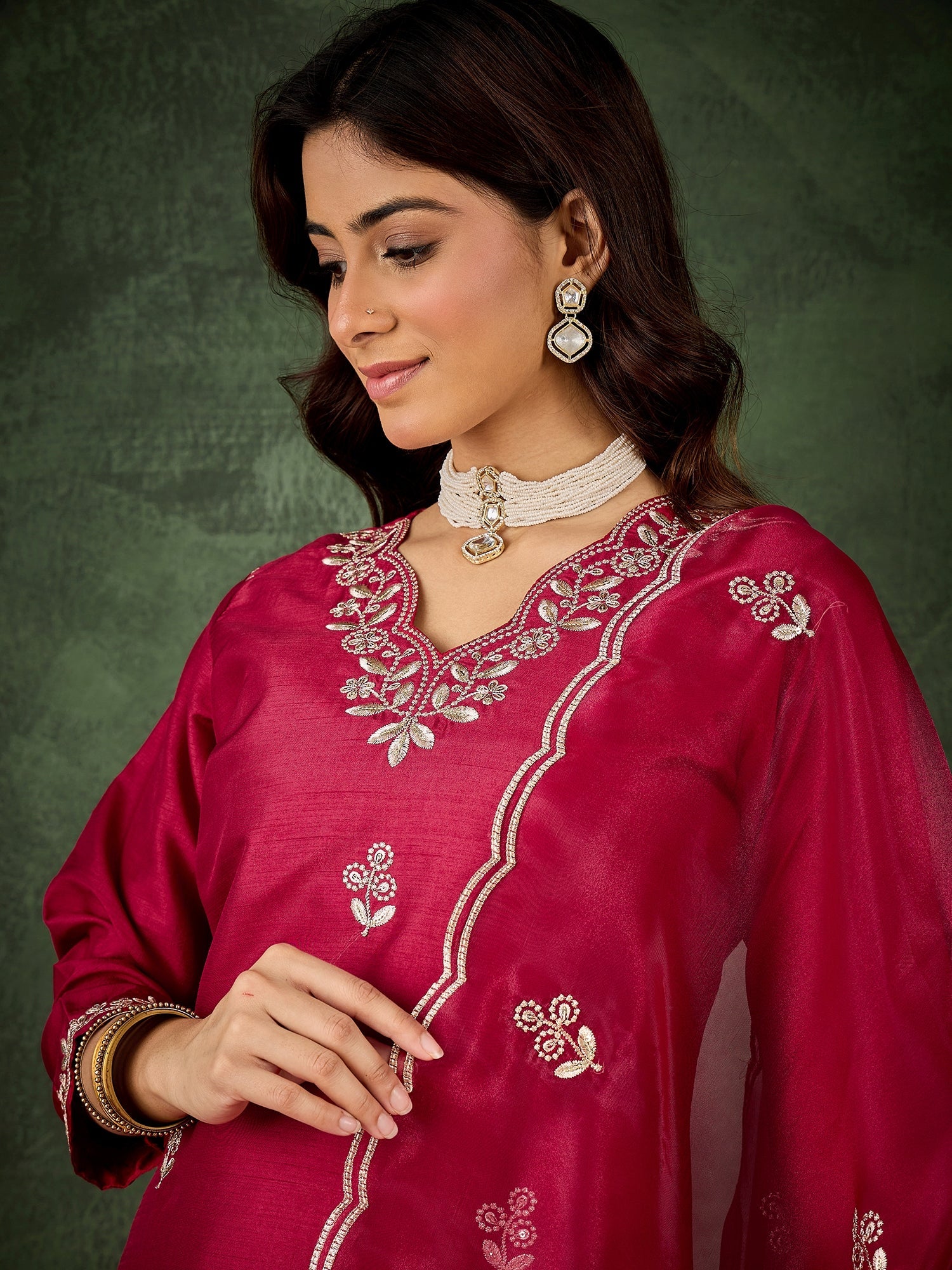 Riwaayat Women Kurta and Pant Dupatta Sets Silk Blend Fabrics with Embroidery - FitVibe Fashion