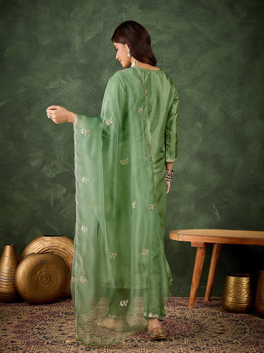 Riwaayat Women Kurta and Pant Dupatta Sets Silk Blend Fabrics with Embroidery - FitVibe Fashion